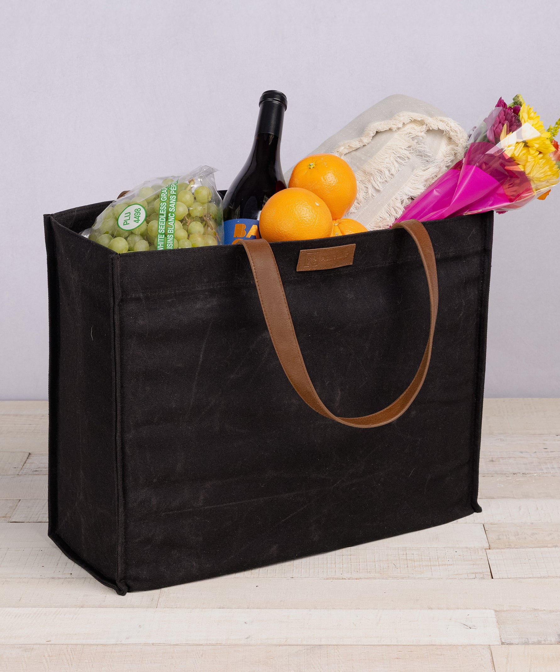 Market Waxed Canvas Tote with Leatherette Handles