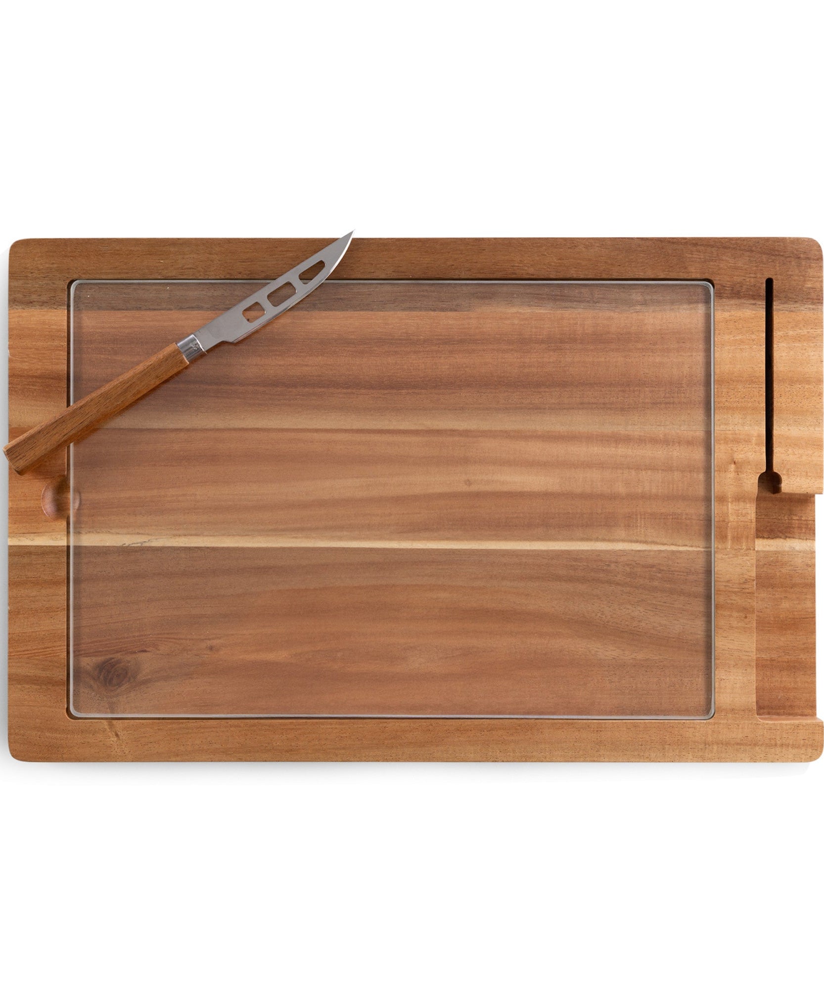Ventana - Tempered Glass and Acacia Cheese Board and Knife Set