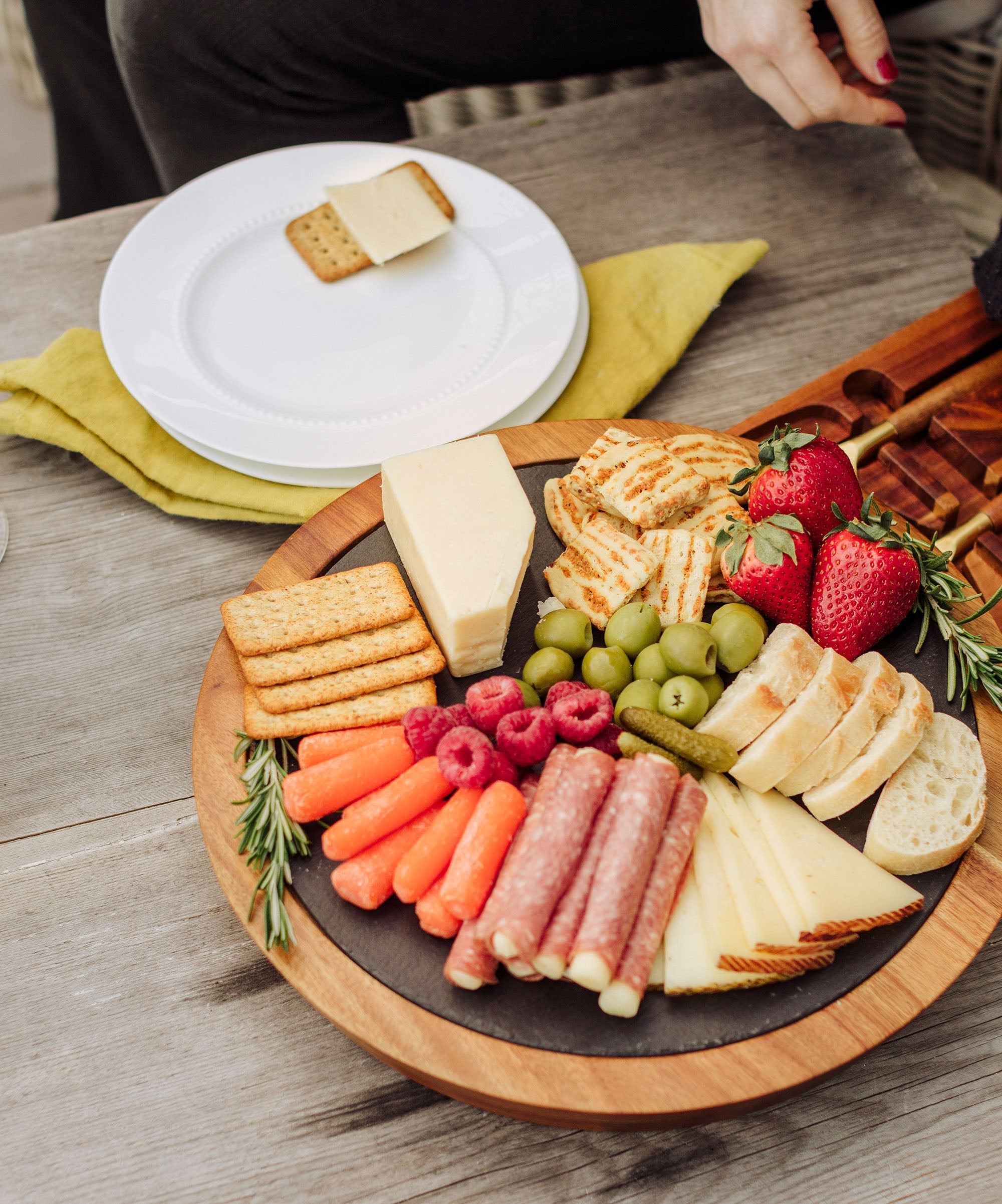 Insignia Acacia and Slate Serving Board with Cheese Tools
