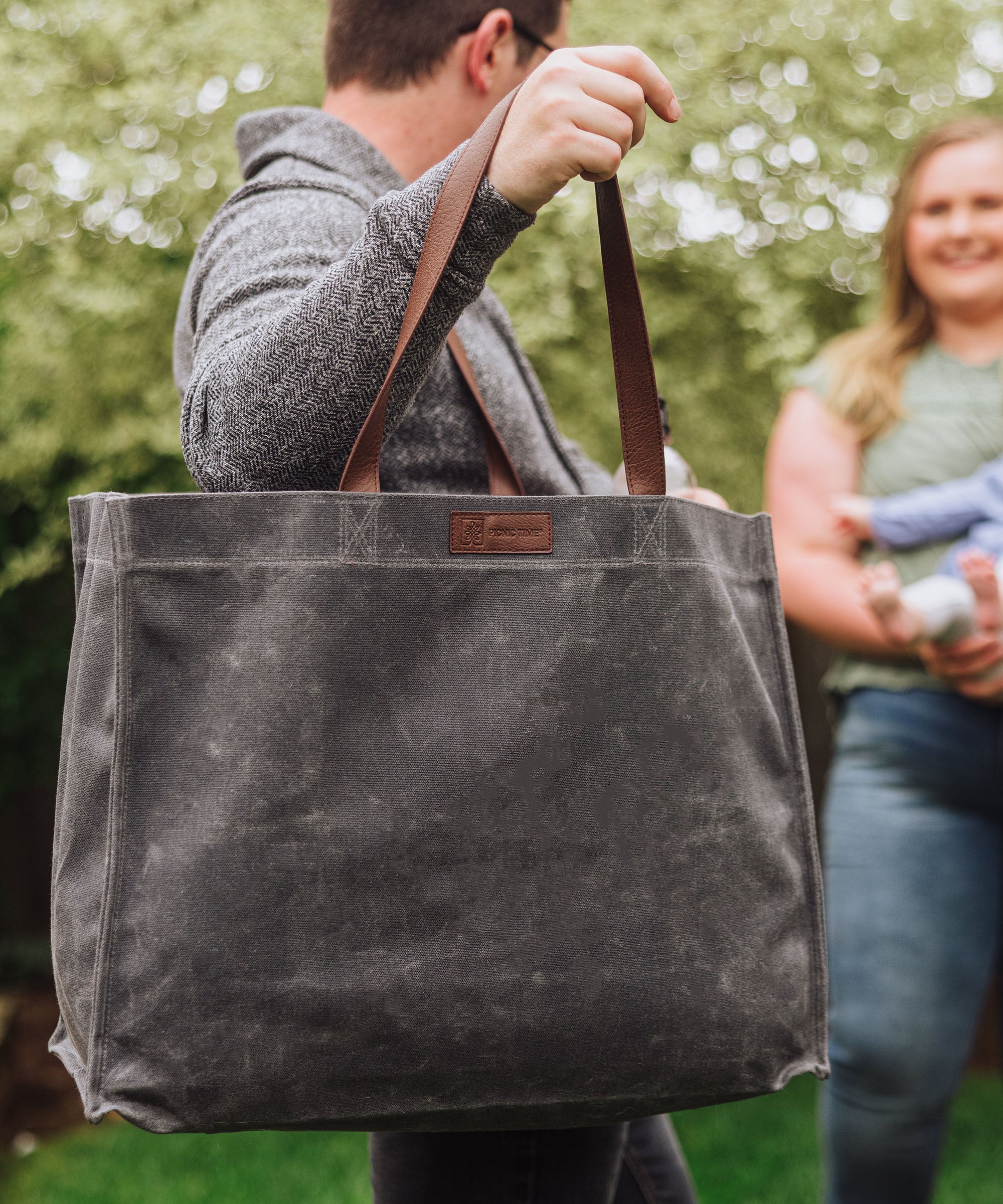 Market Waxed Canvas Tote with Leatherette Handles