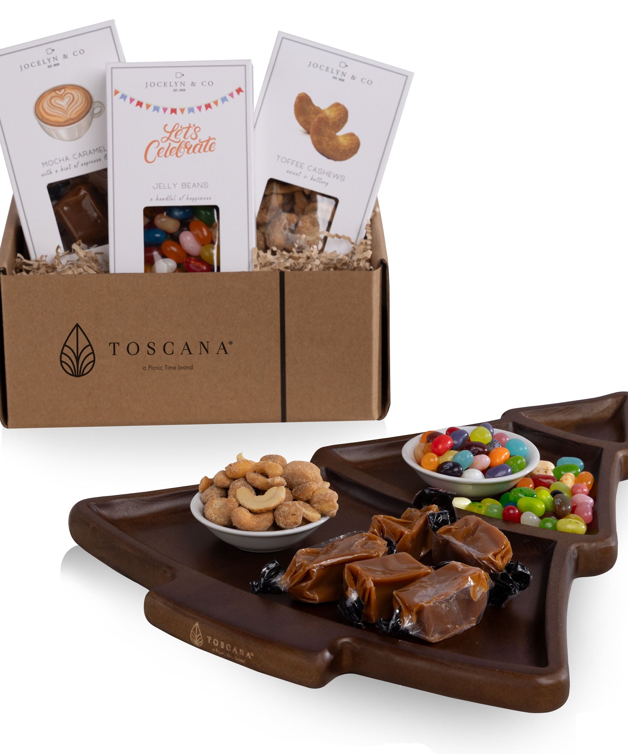 Christmas Tree Serving Tray with Gourmet Gift Pack
