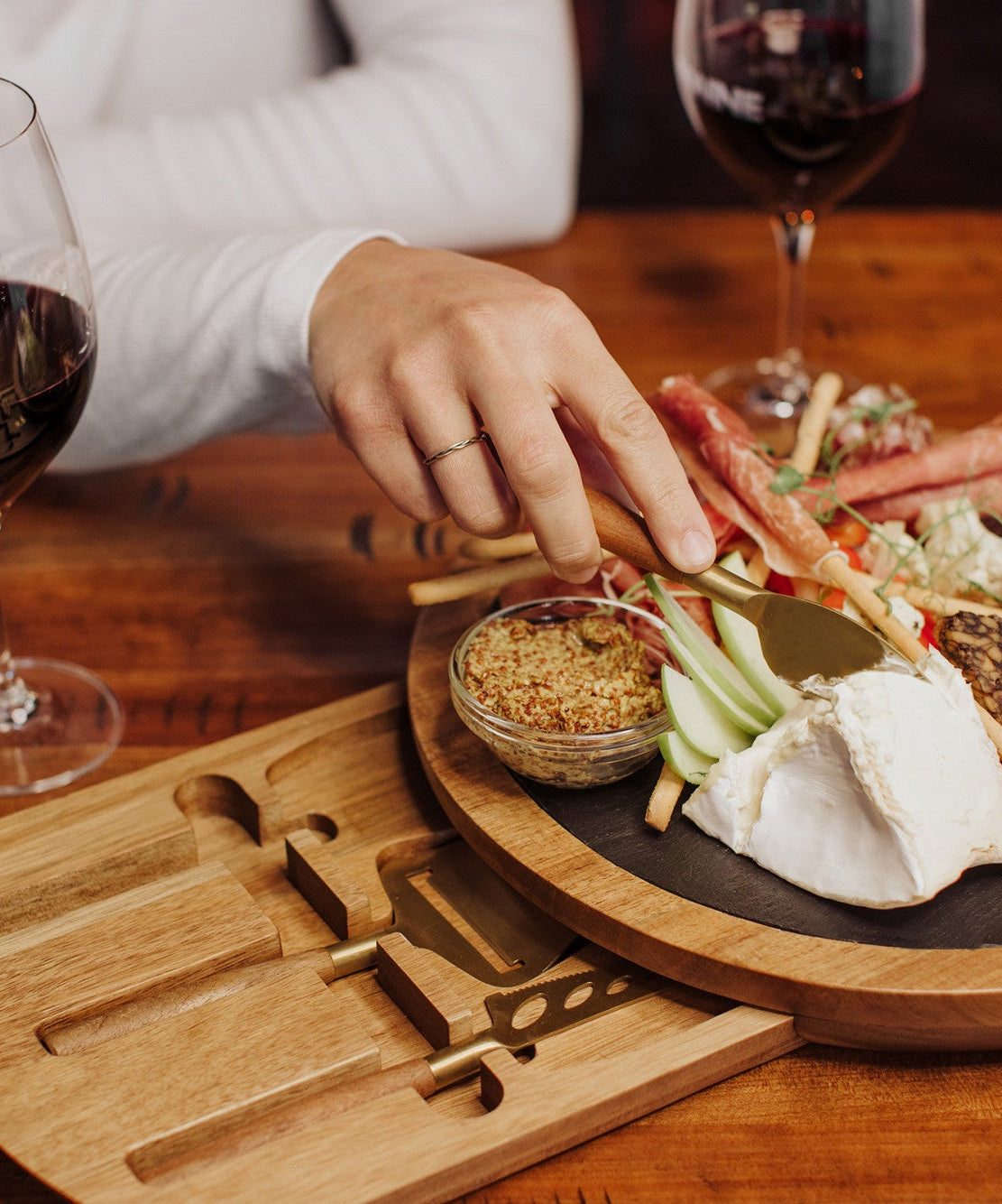 Insignia Acacia and Slate Serving Board with Cheese Tools