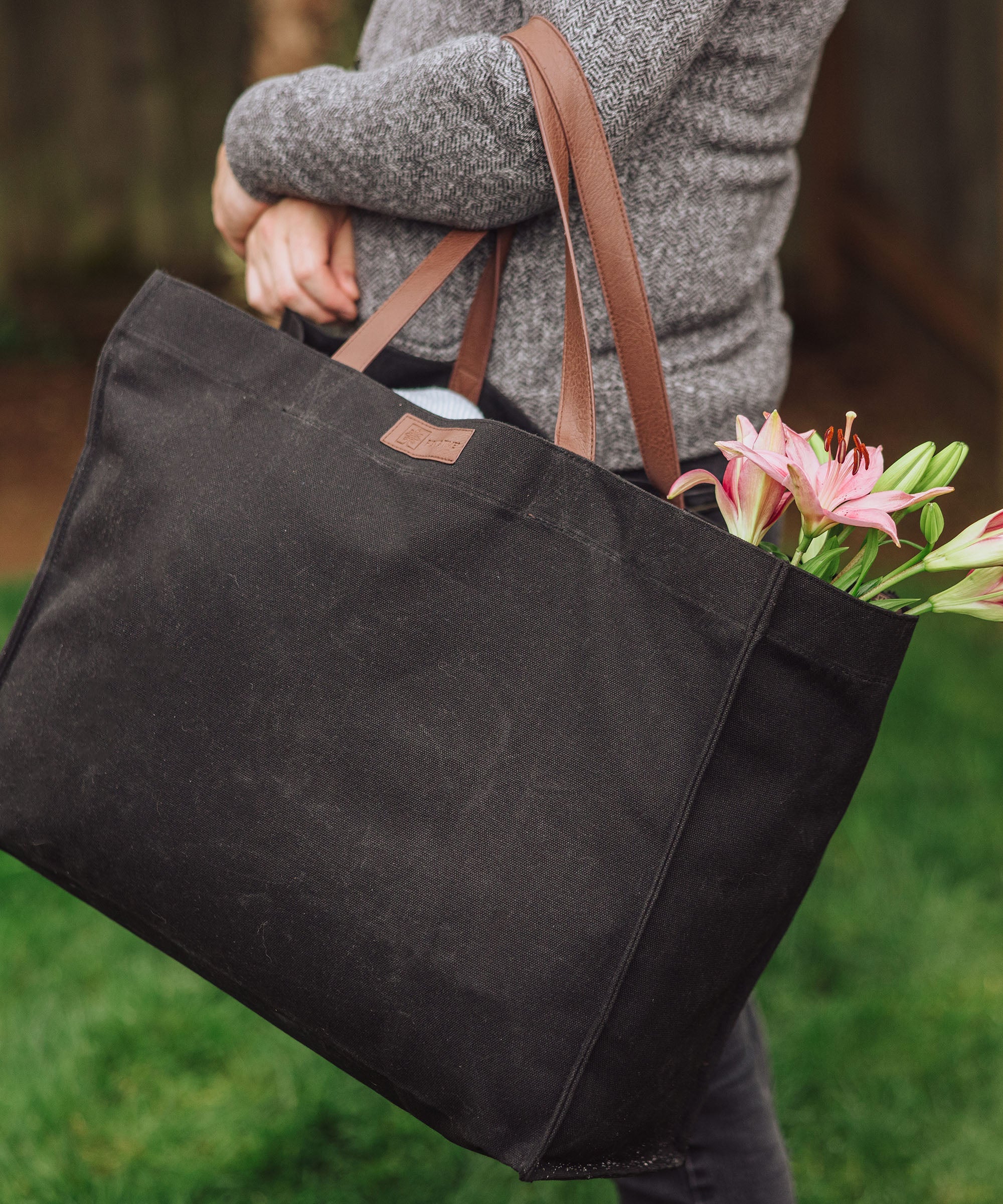 Market Waxed Canvas Tote with Leatherette Handles