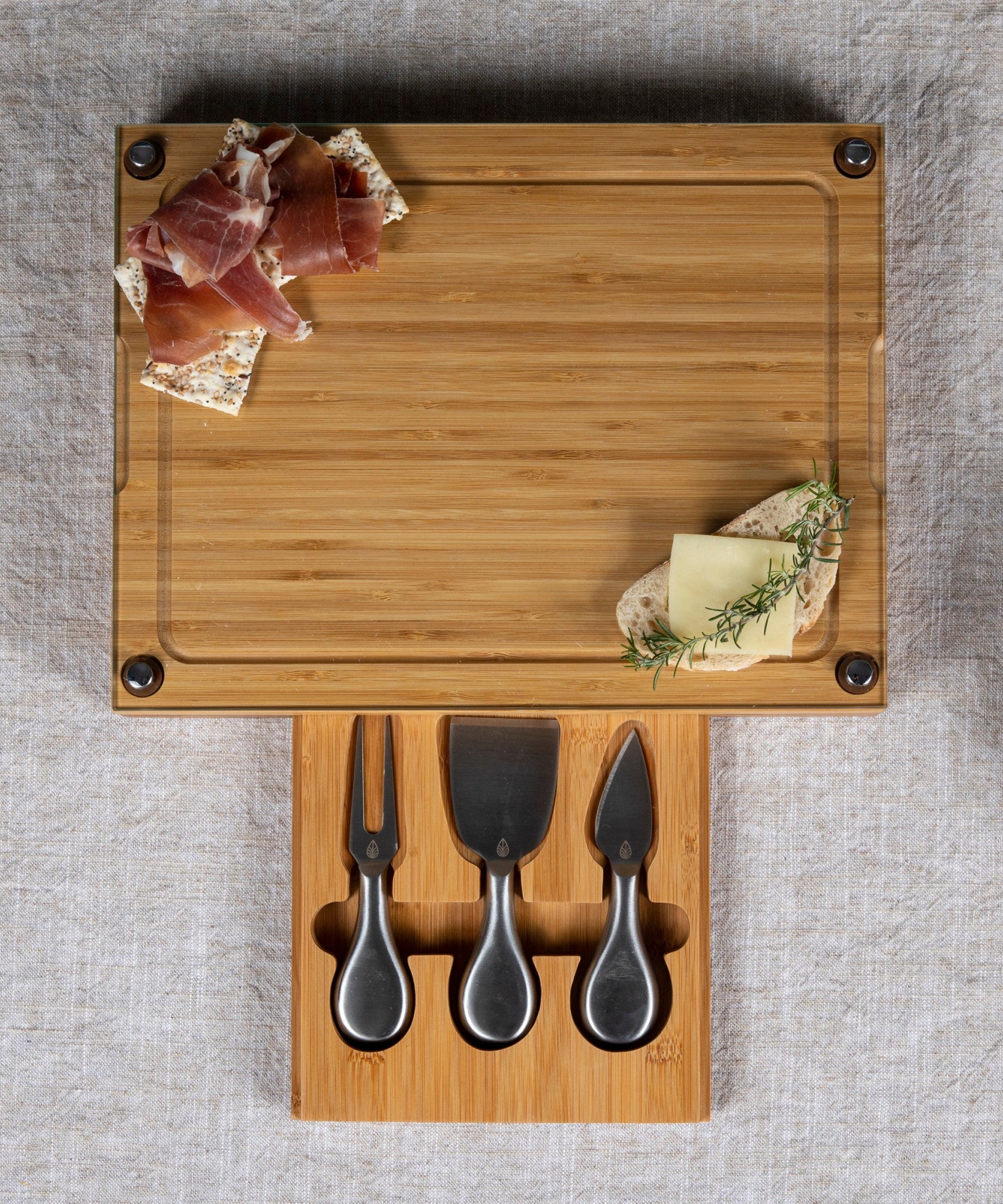 Concerto Glass Top Cheese Cutting Board & Tools Set