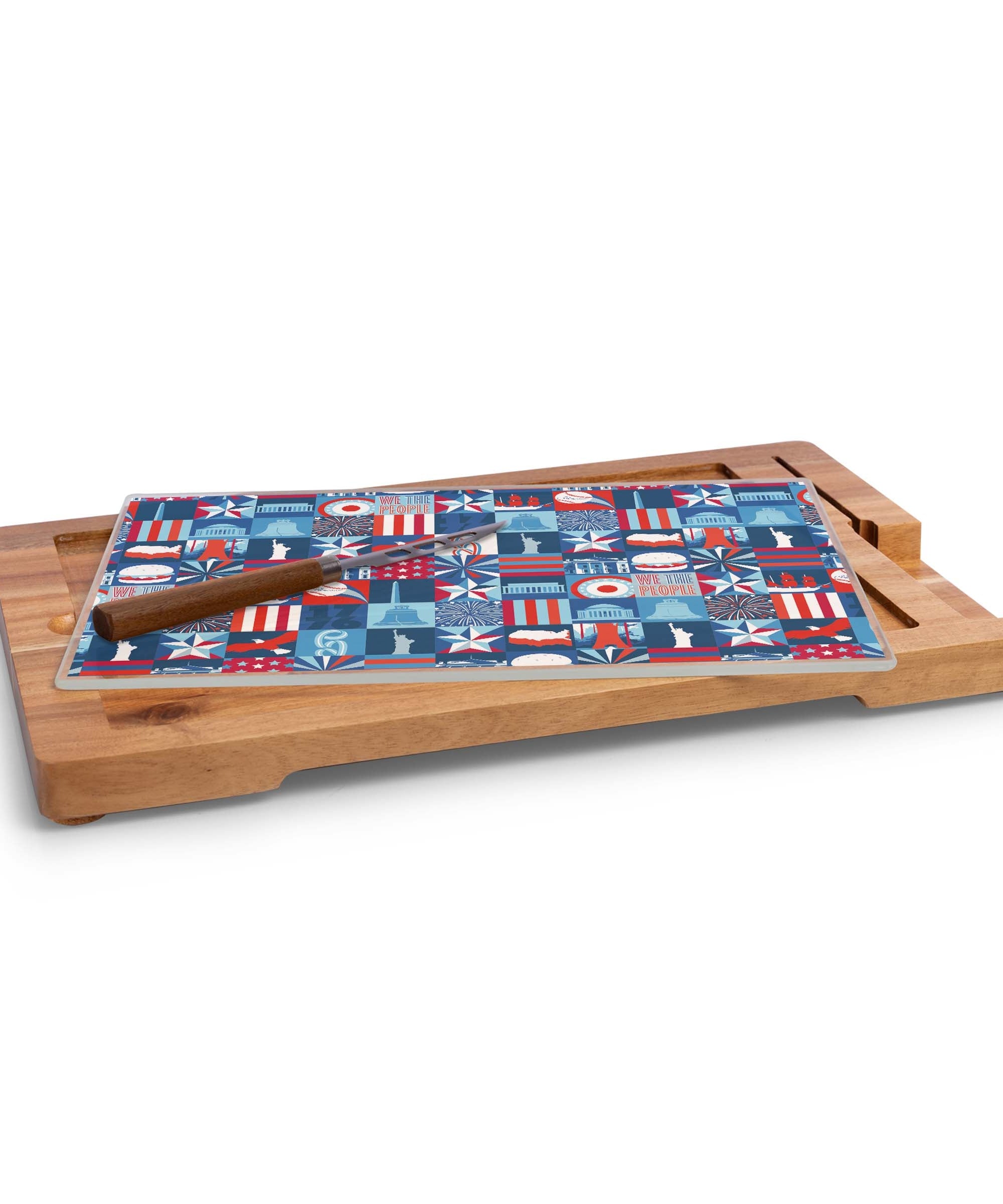 America250 - Ventana Tempered Glass and Acacia Cheese Board and Knife Set
