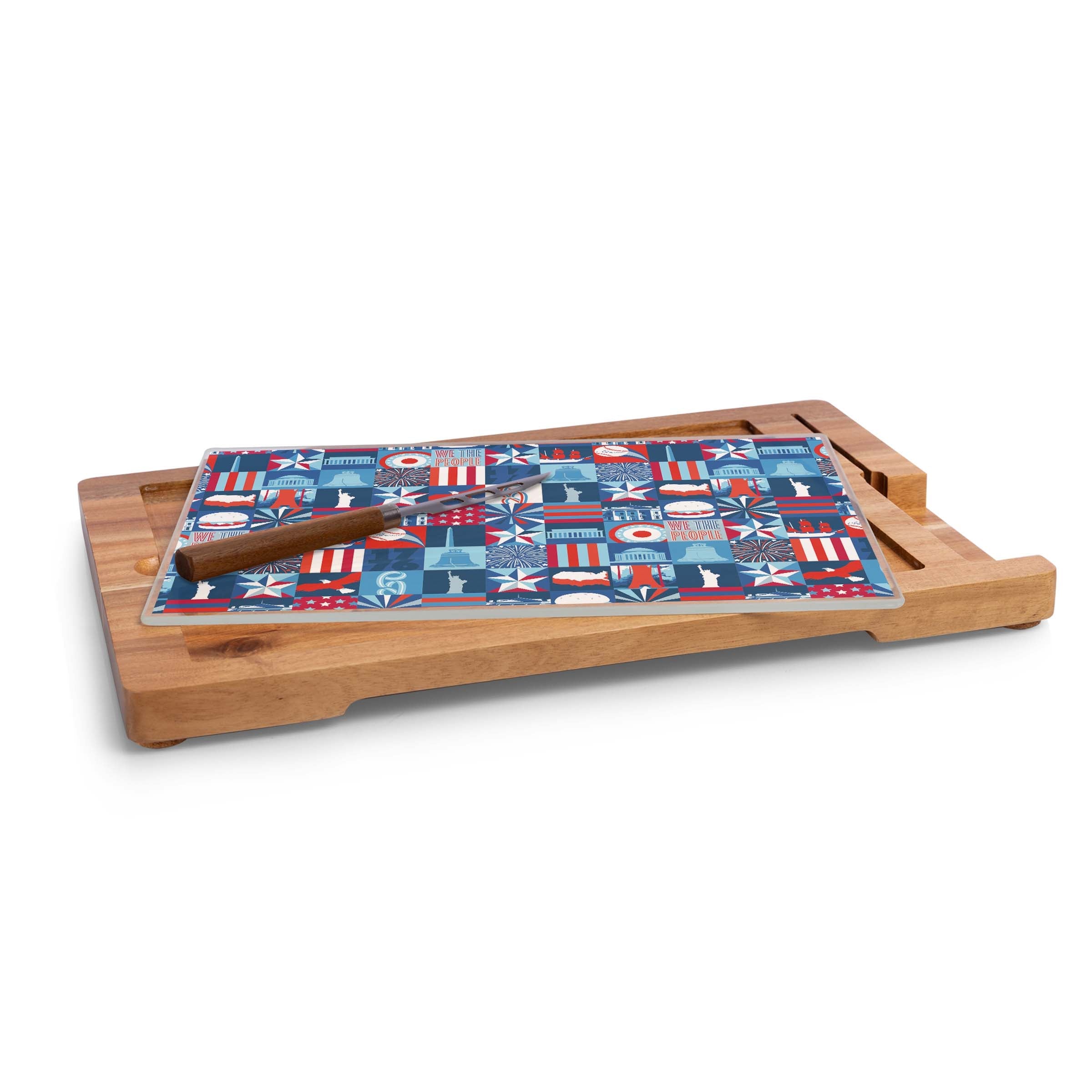 America250 - Ventana Tempered Glass and Acacia Cheese Board and Knife Set