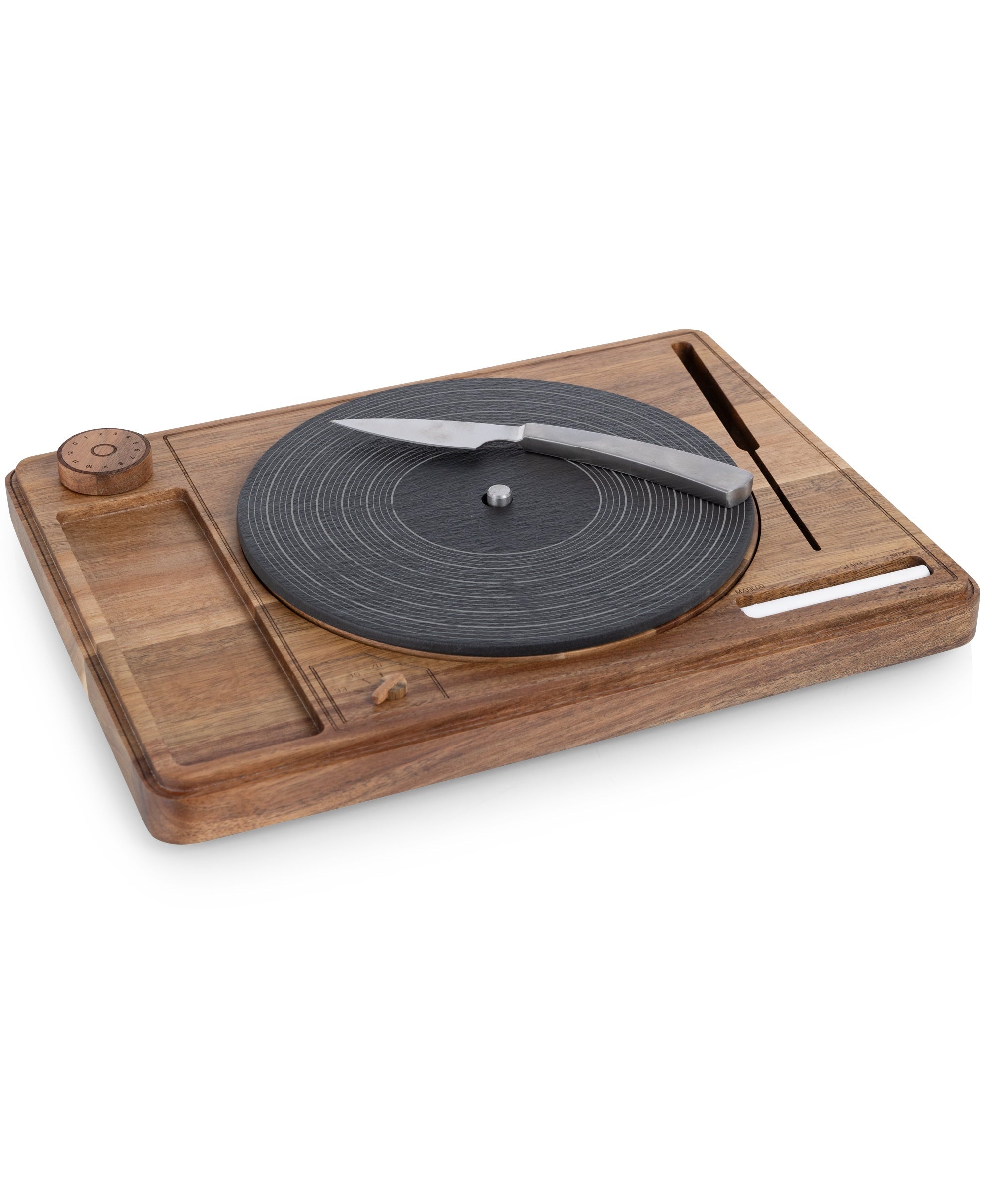 Turntable Acacia and Slate Cheese Board with Knife