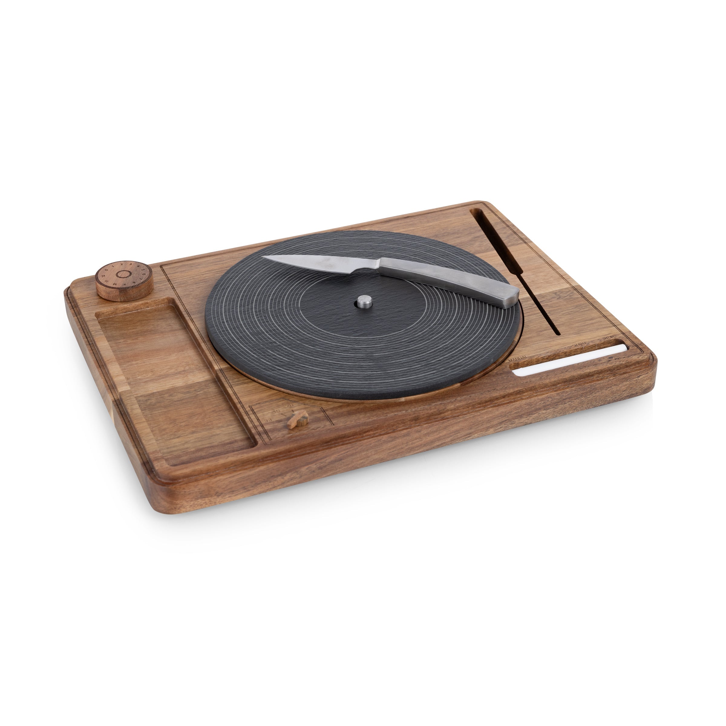 Turntable Acacia and Slate Cheese Board with Knife