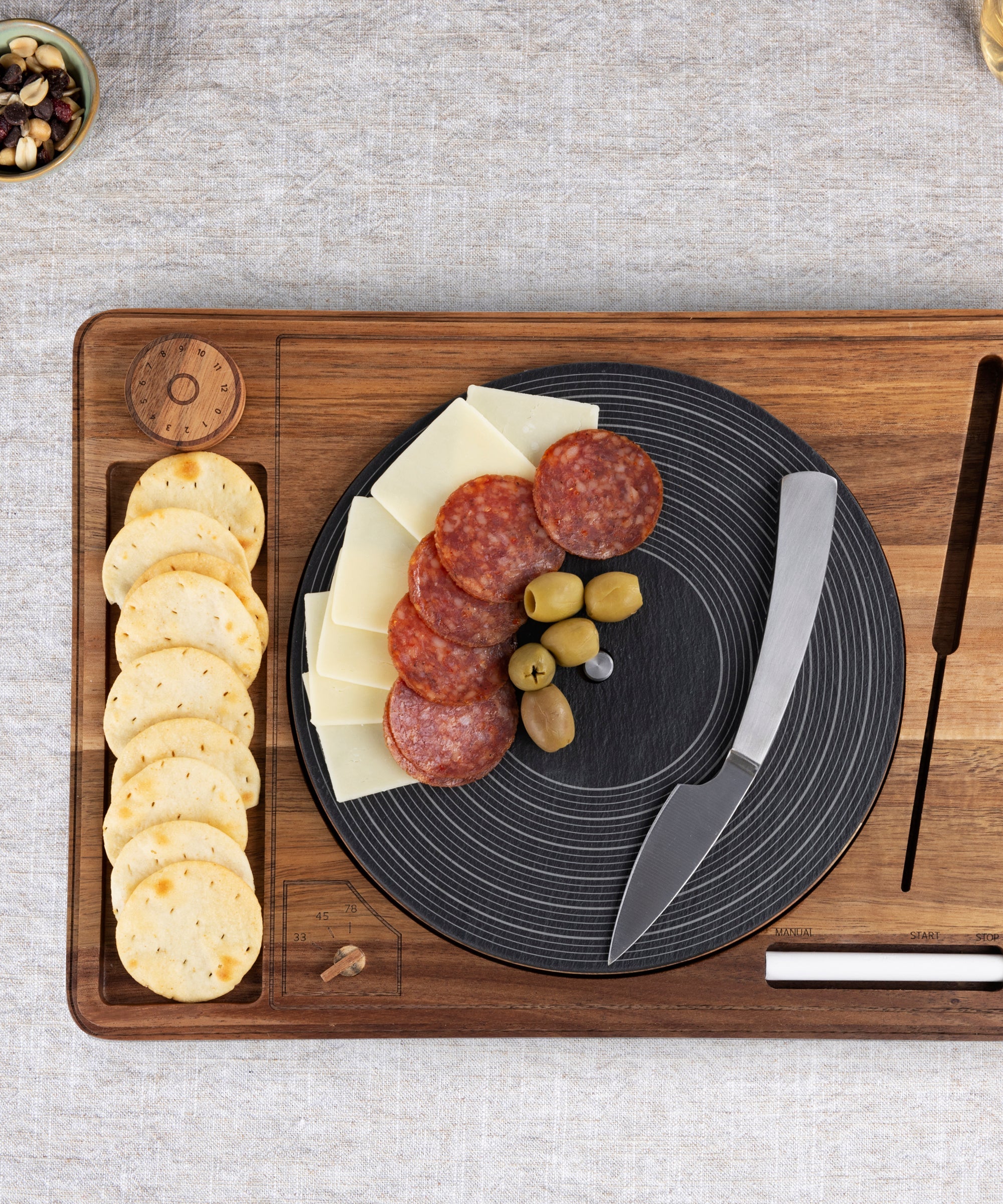 Turntable Acacia and Slate Cheese Board with Knife