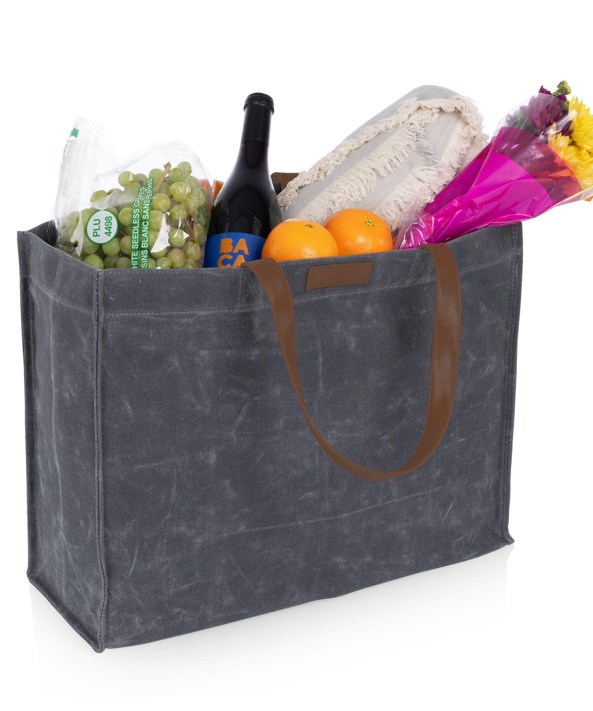 Market Waxed Canvas Tote with Leatherette Handles