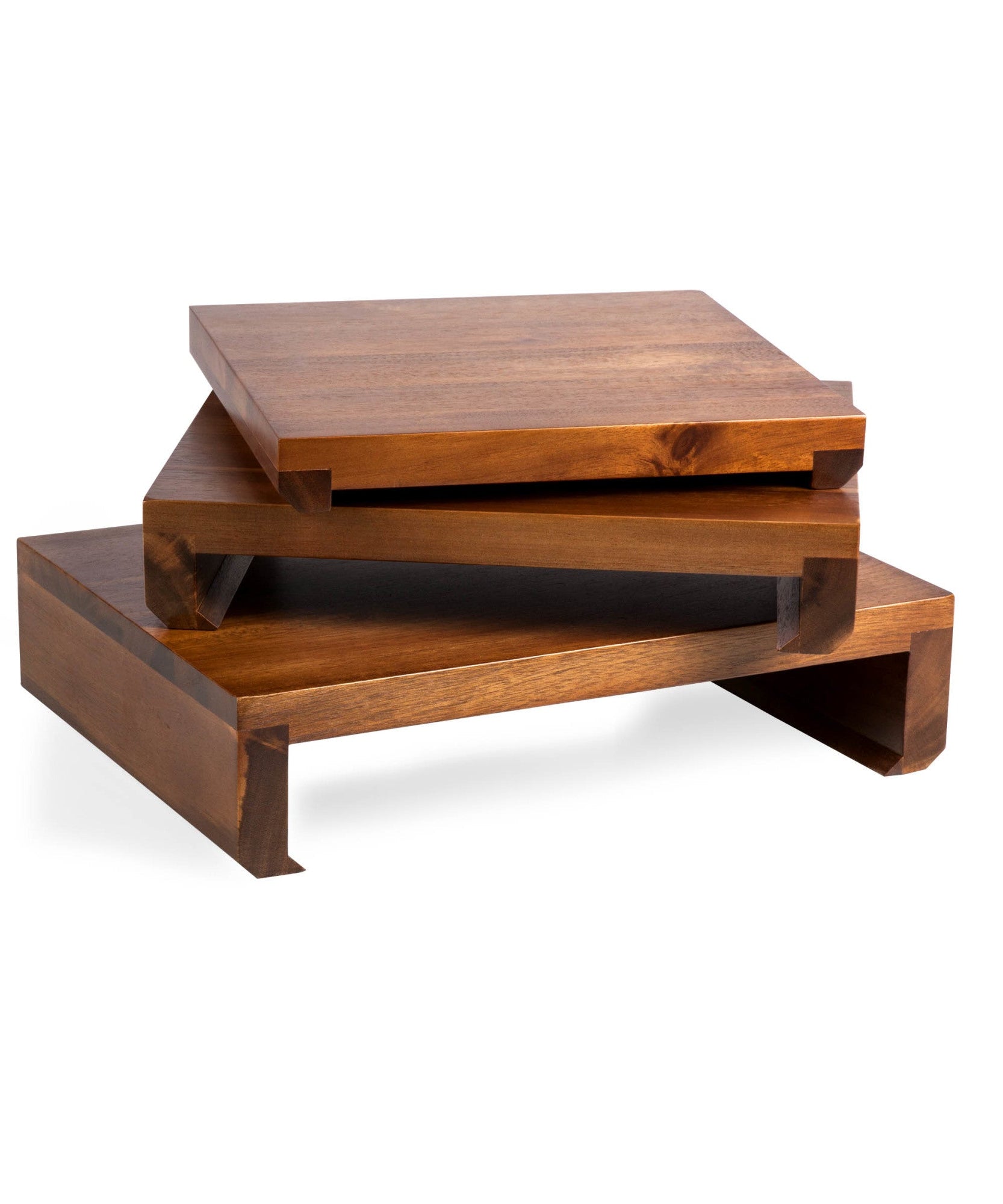 Etage Set Of 3 Acacia Serving Pedestals
