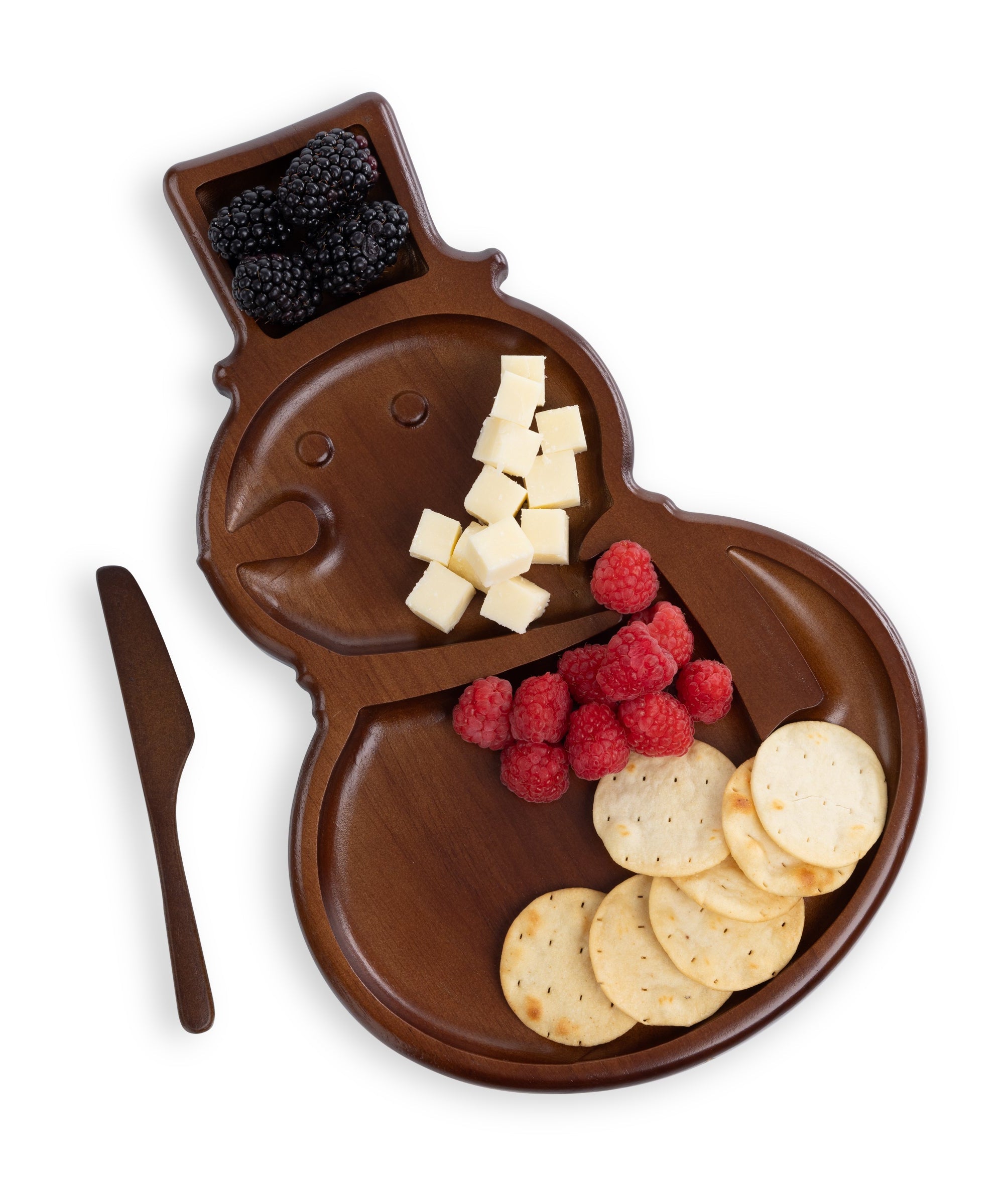 Reversible Snowman Sectioned Serving Tray with Knife