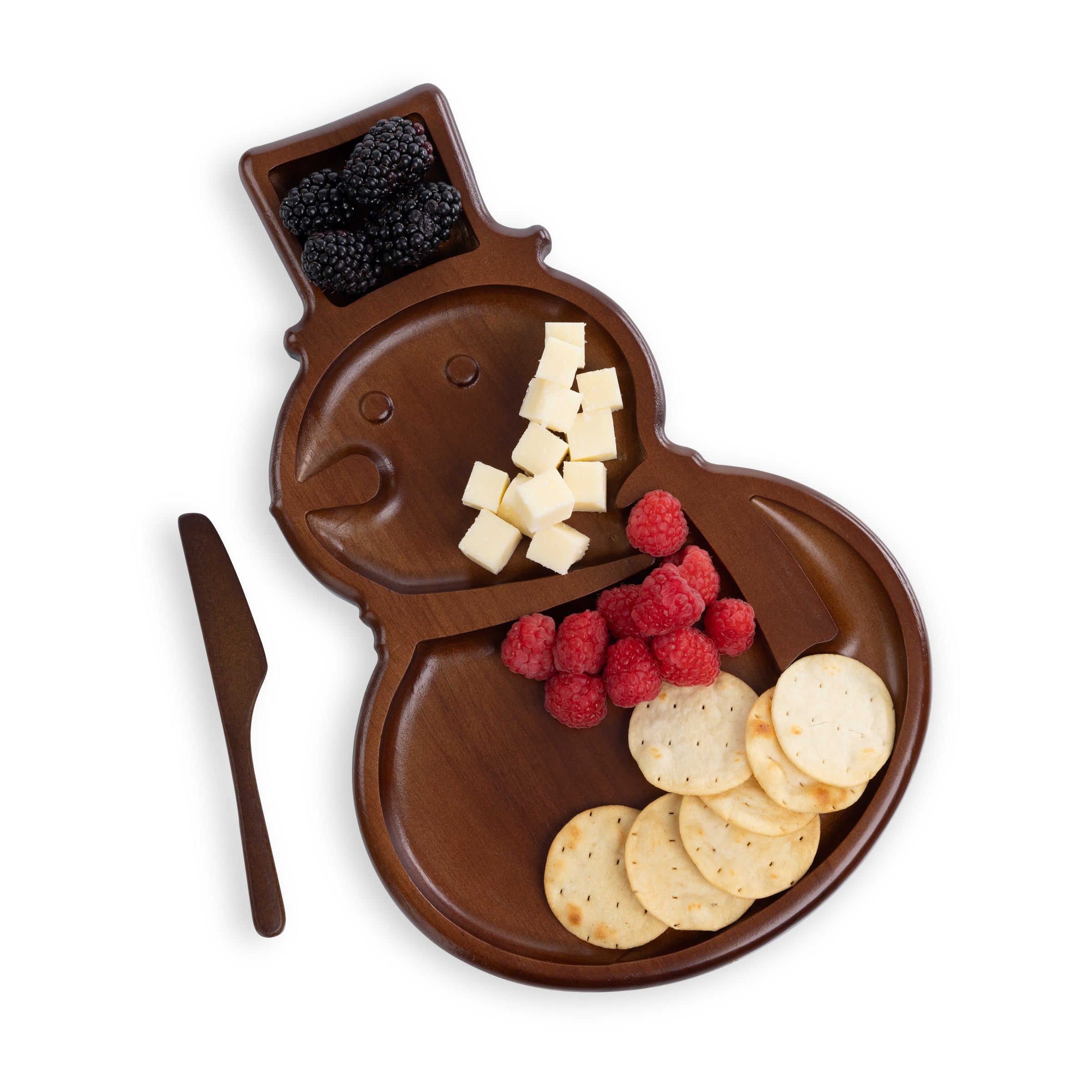Reversible Snowman Sectioned Serving Tray with Knife