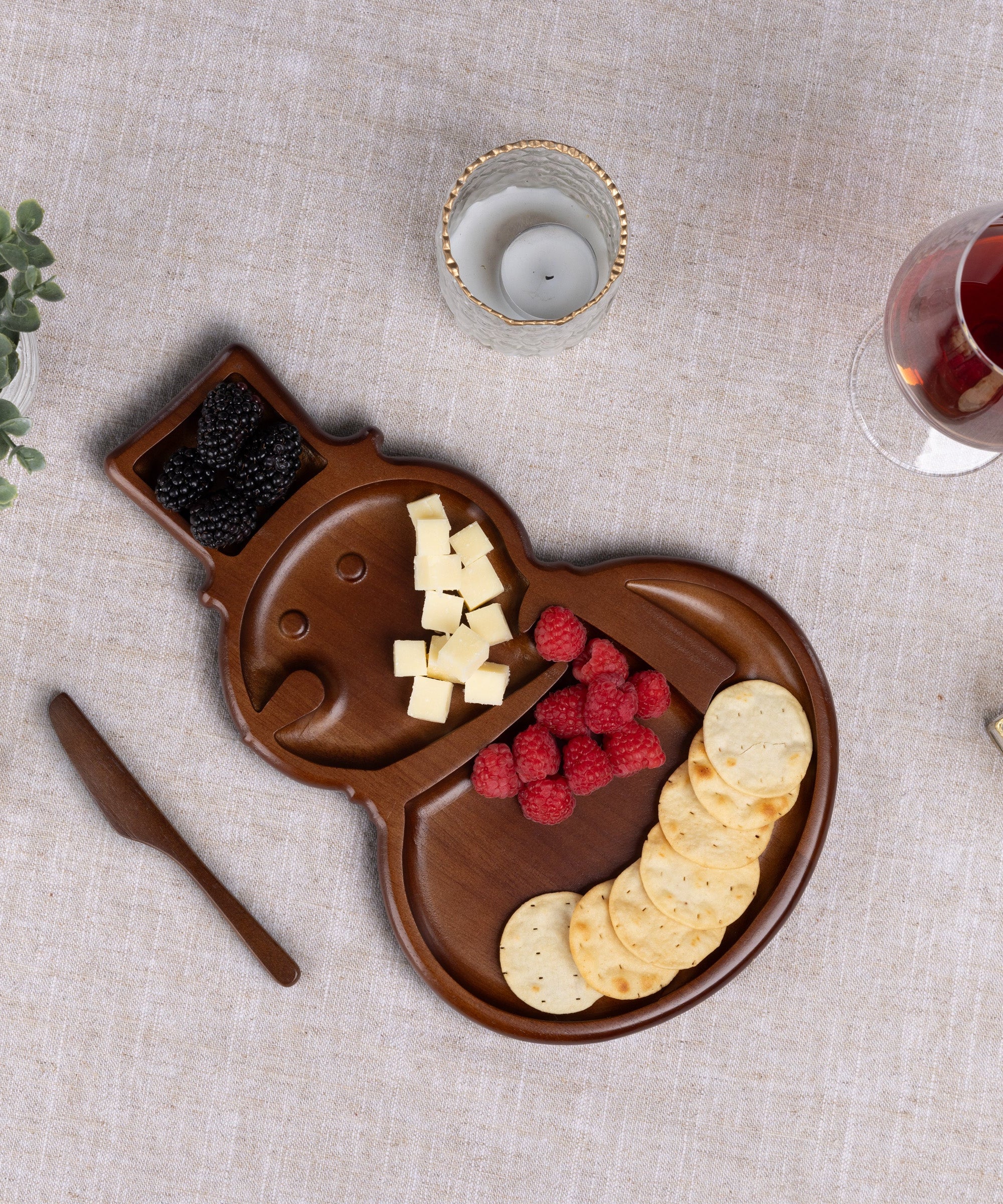 Reversible Snowman Sectioned Serving Tray with Knife