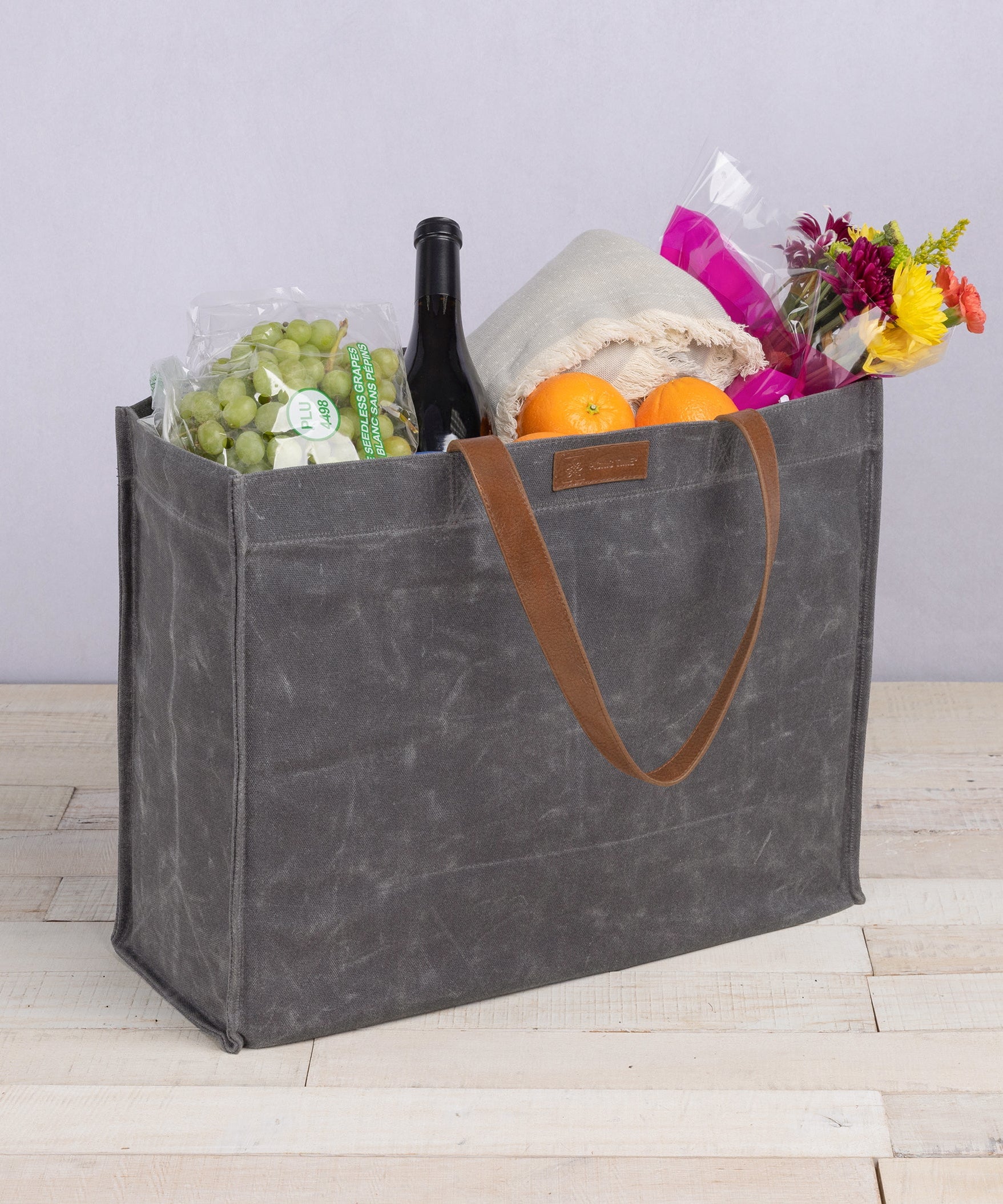 Market Waxed Canvas Tote with Leatherette Handles
