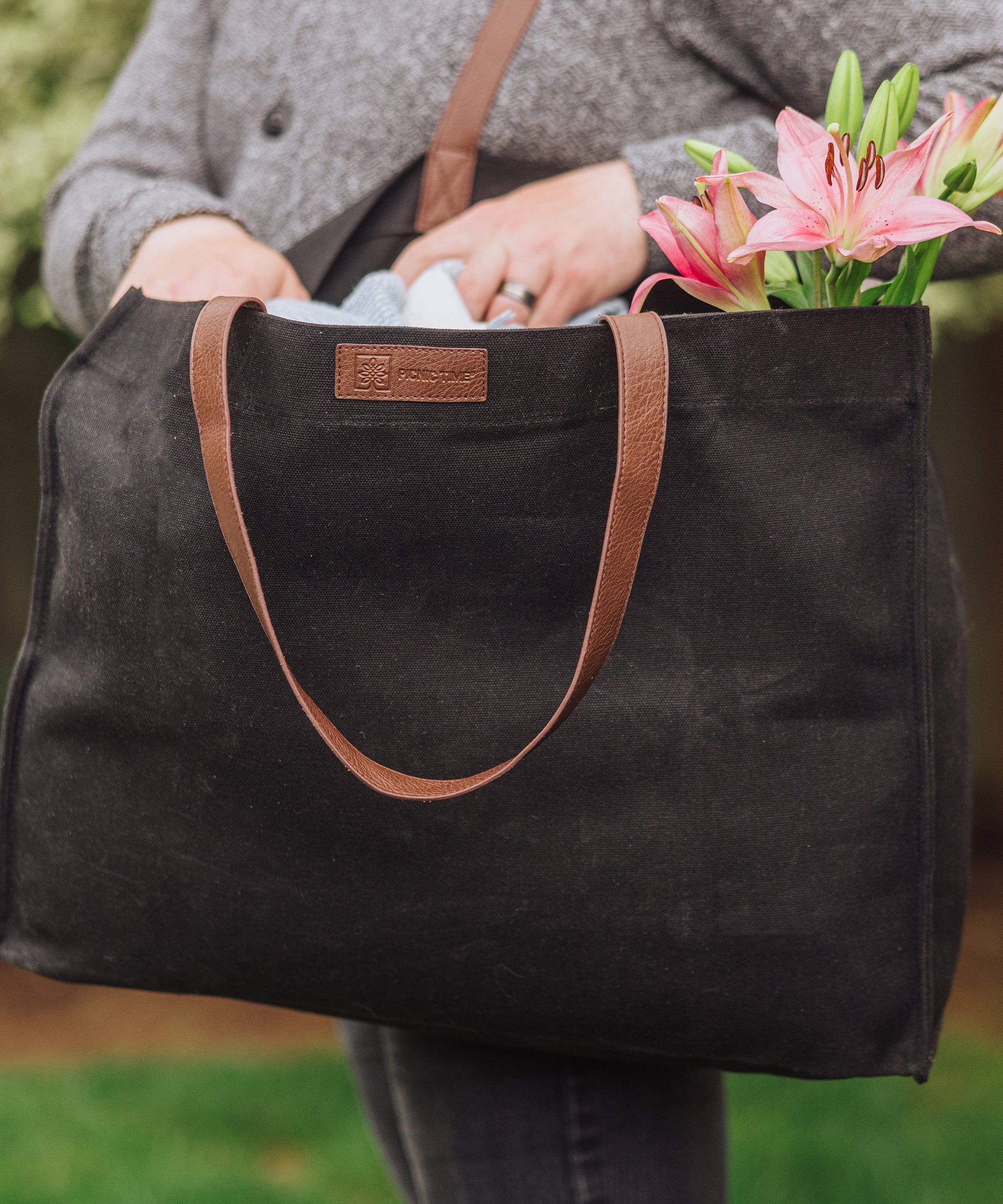 Market Waxed Canvas Tote with Leatherette Handles