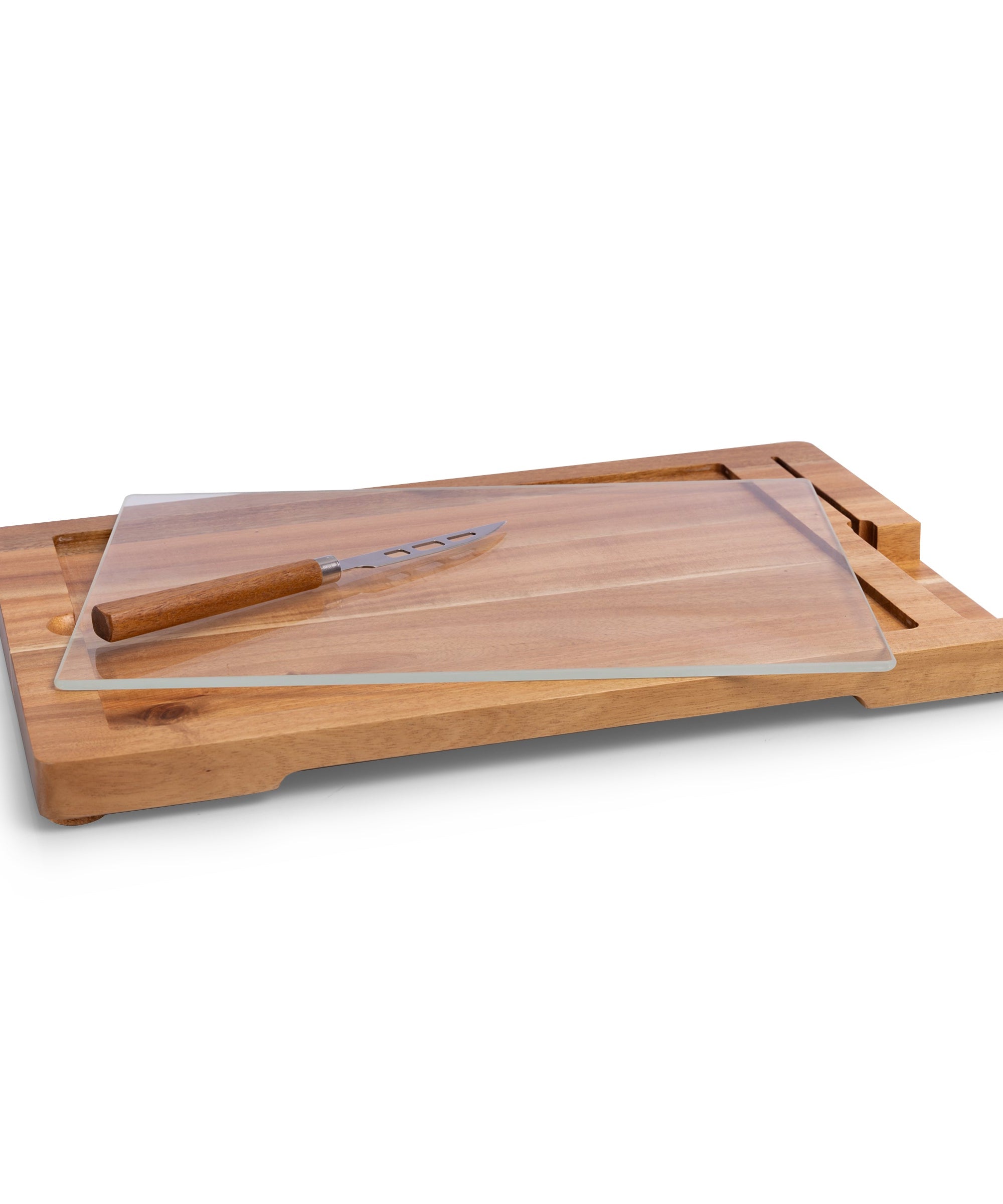 Ventana - Tempered Glass and Acacia Cheese Board and Knife Set