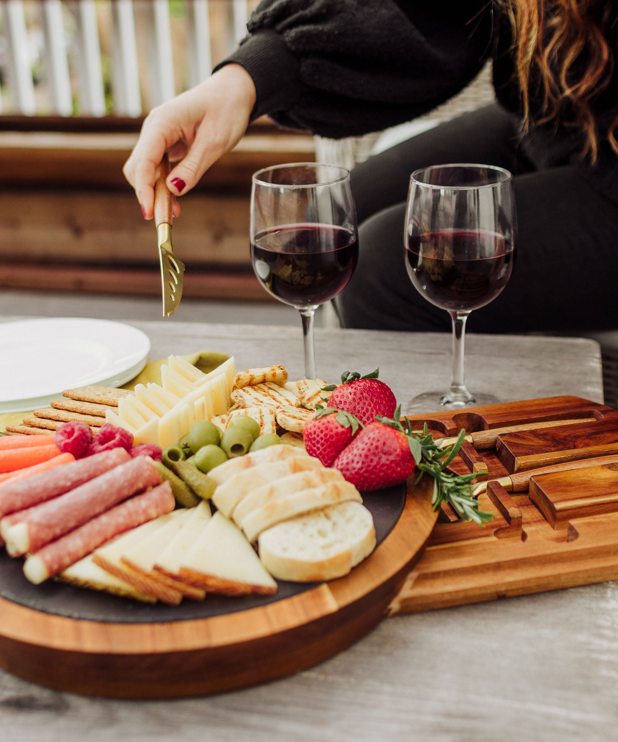 Insignia Acacia and Slate Serving Board with Cheese Tools