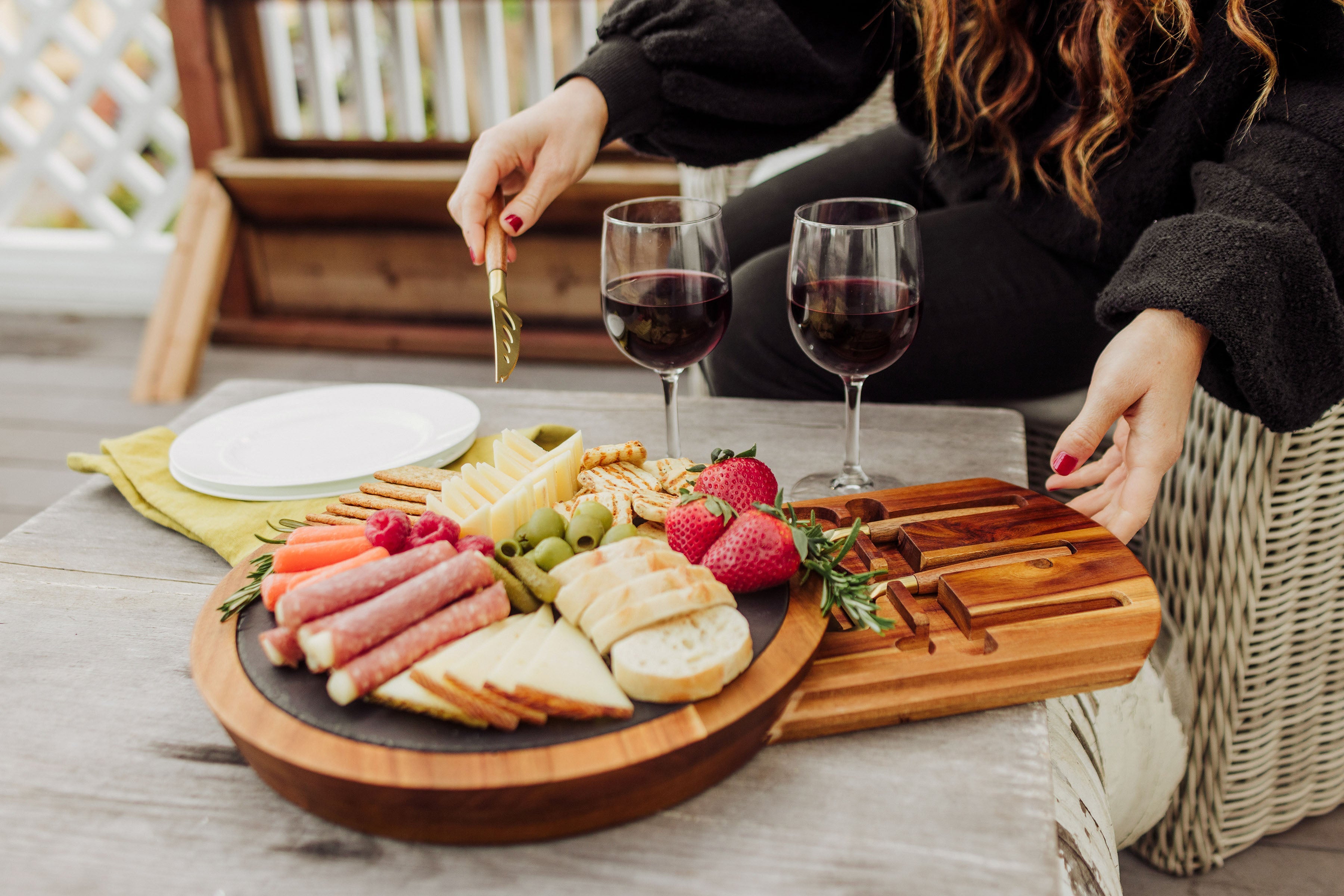 Insignia Acacia and Slate Serving Board with Cheese Tools