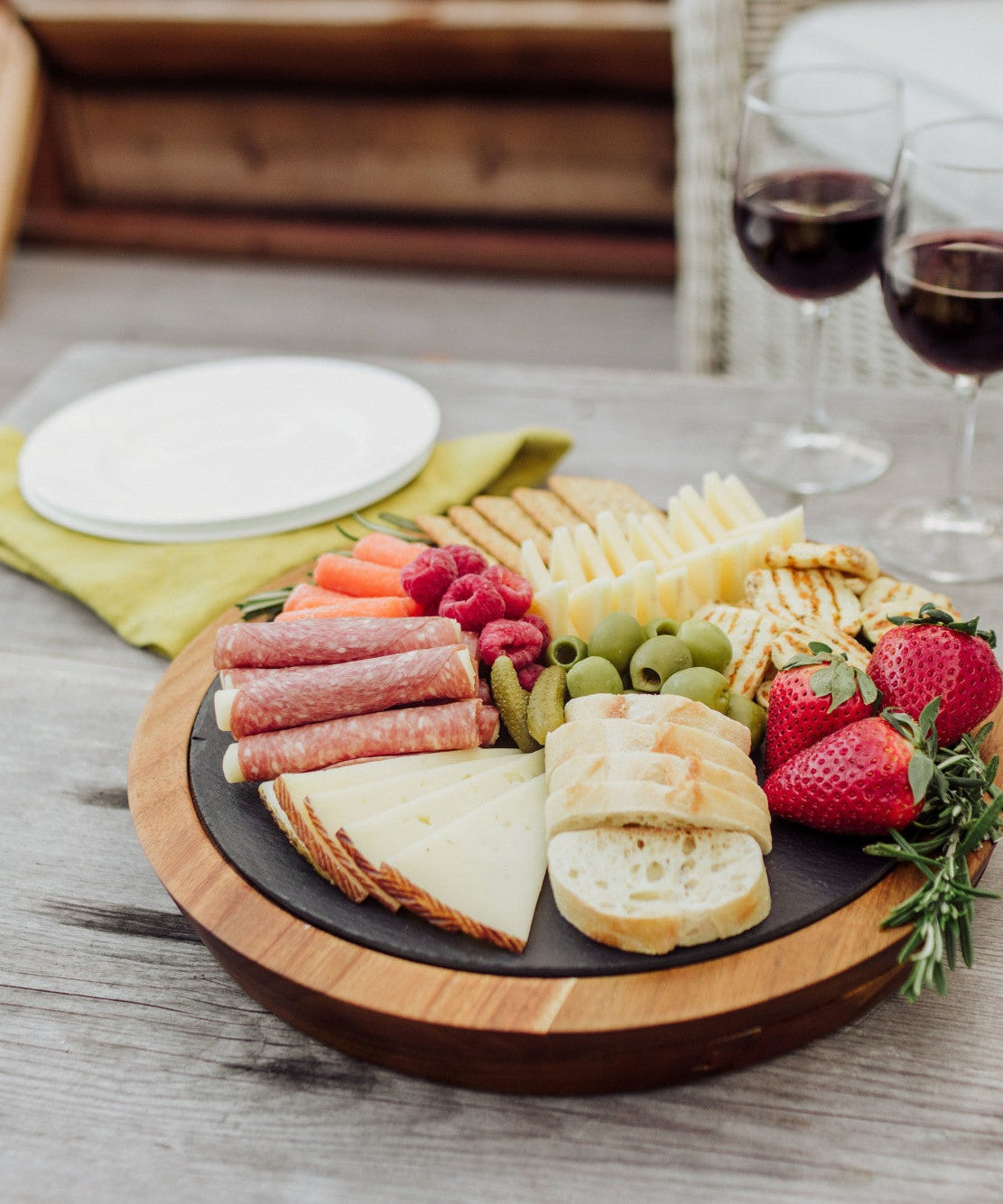 Insignia Acacia and Slate Serving Board with Cheese Tools