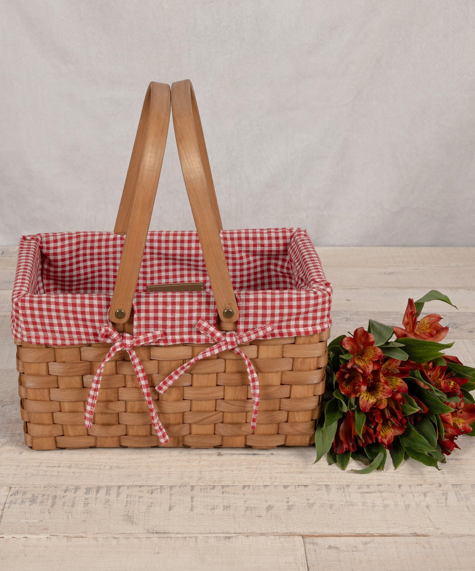 Farmhouse Basket - Red and White Gingham Basket Empty
