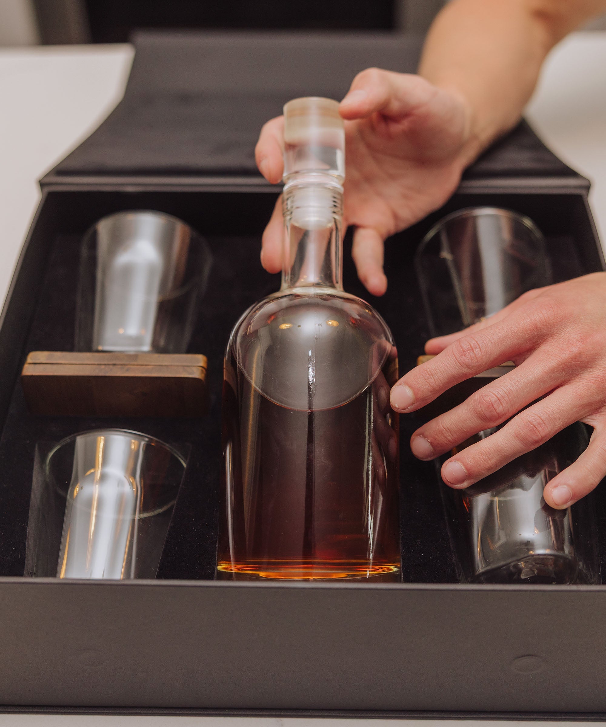 Ambassador Whiskey Box with Decanter and 4 Lowball Glasses